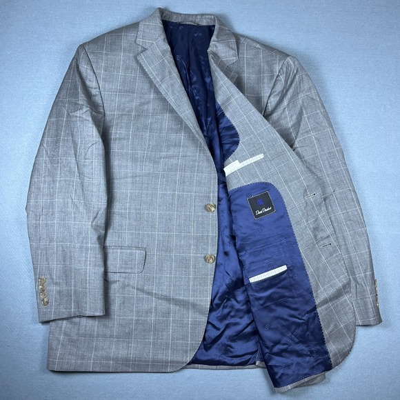 David Donahue Other - David Donahue Mens 48R Grey Windowpane 100% Wool Sport Coat Made in Canada